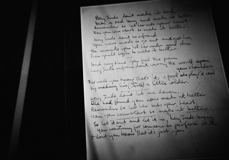 The hand written lyrics of ‘Hey Jude’ by Paul McCartney